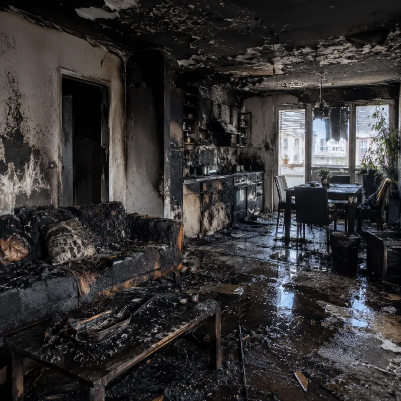 Wohnung ist nach einem Brand stark beschädigt